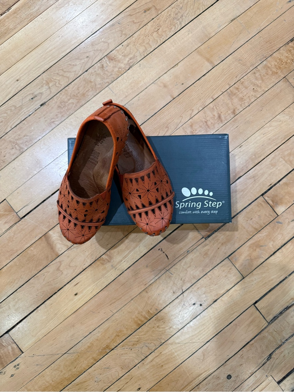 Spring Step Orange Leather Slip-Ons